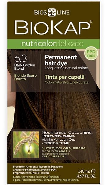 Biokap Nutricolor Delicato 6.3 Dark Golden Blonde Hair Dye - Ammonia-Free Permanent Hair Color for Natural-Looking Highlights at Home | Perfect for Brunettes Wanting Warm Blonde Tones