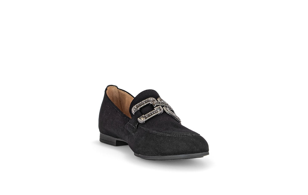 Gabor Women's Black Suede Loafers with Diamante Buckle - Stylish & Comfortable Slip-On Shoes for Work, Office & Casual Wear