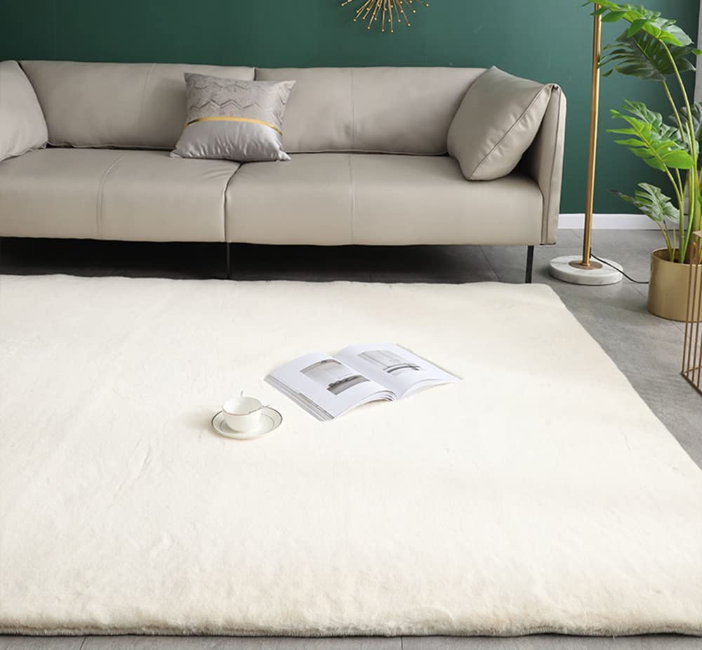 Geling Faux Rabbit Fur Area Rug - Ultra Soft Fluffy Shaggy Round Carpet with Anti-Skid Backing for Living Room, Bedroom & Home Decor (Beige, 80x160cm) - Perfect for Cozy Floor Seating, Nursery Play Mats & Luxury Home Accents