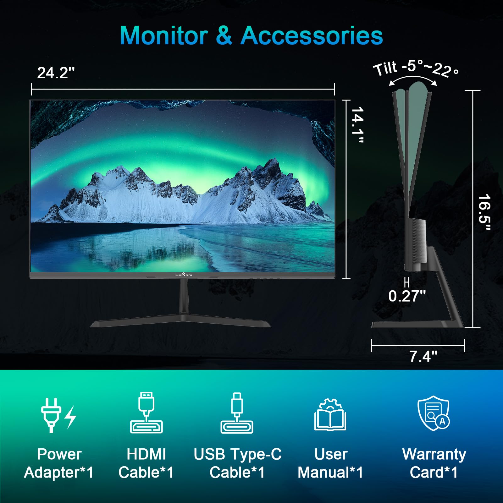 27 Inch Smart Tech Monitor 100Hz FHD IPS Display with Built-in Speakers, USB-C, HDMI, DP Ports - Perfect for Home Office, Gaming & Entertainment (Includes HDMI & USB-C Cables)