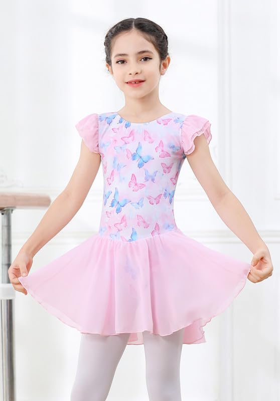 DIPUG Girls Ballet Leotard with Skirt - Toddler Dance Leotard with Flutter Sleeves & Criss Cross Back - Perfect for Ballet Class, Recital, and Dance Performance