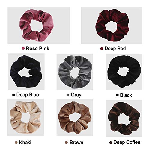 FAMEZA 8-Piece Velvet Scrunchies Set - Soft Hair Ties, Ponytail Holders & Hair Bands for Women & Girls - Perfect for School, Work, Gym & Everyday Styling