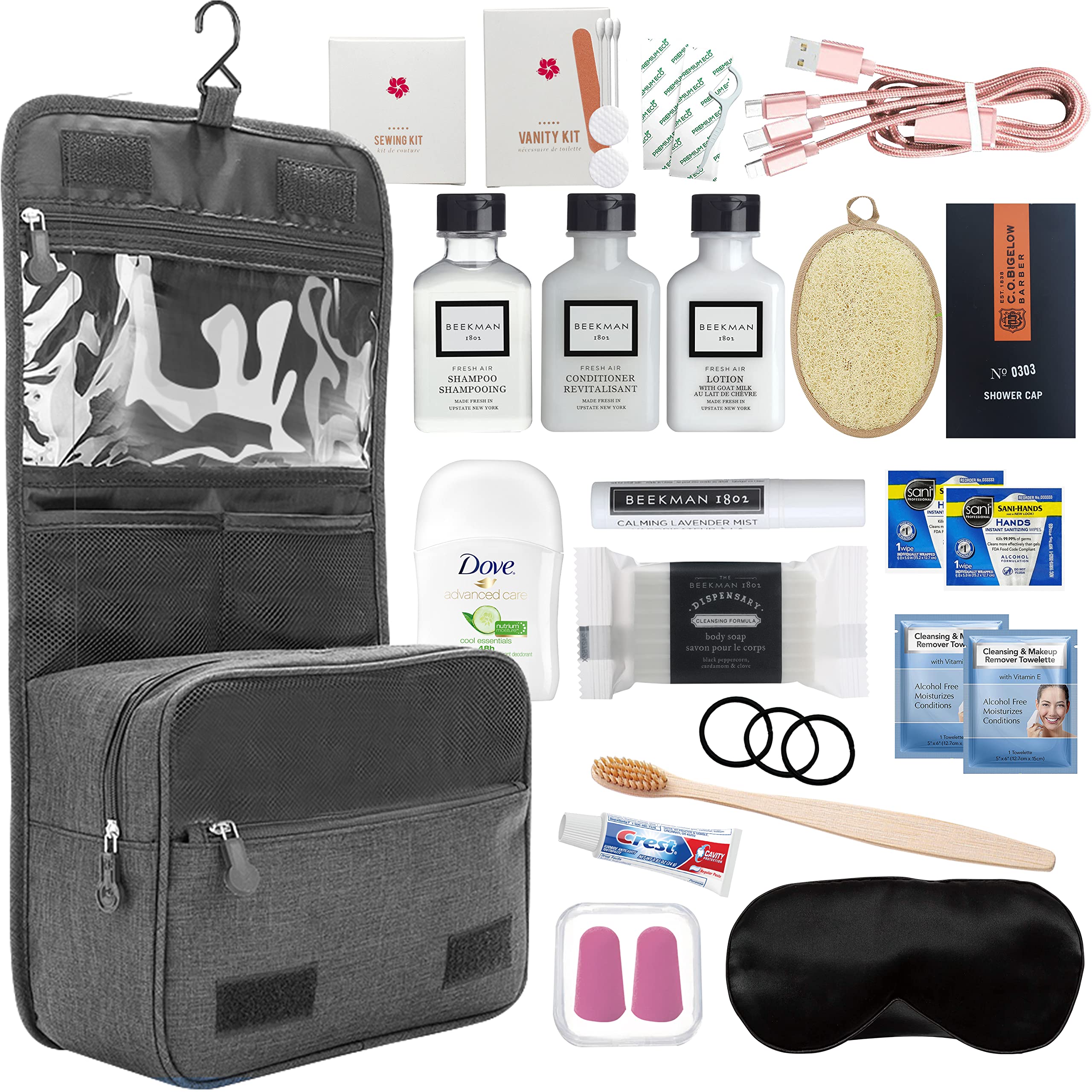 19-Piece Women's Luxury Travel Accessories Kit - TSA Compliant Toiletries & Essentials in Travel Bag | Perfect for Vacation, Hospital Stay, Labor & Delivery Postpartum