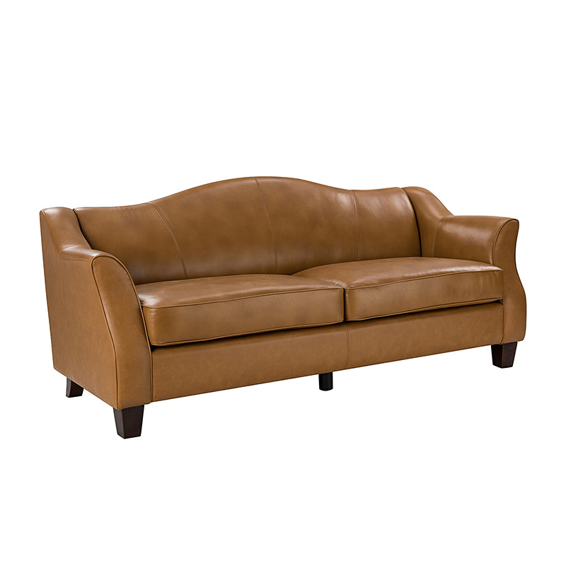 Hugo Traditional Style Curved Genuine Leather Sofa - Elegant Living Room Furniture for Home, Office & Lounge Decor