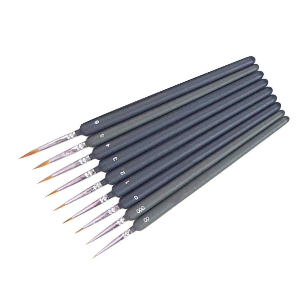 EXCEART 9-Piece Wolf Hair Detail Paint Brush Set - Fine Tip Watercolor & Acrylic Painting Brushes with Wooden Handle - Perfect for Miniature Art, Calligraphy, and Fine Detailing