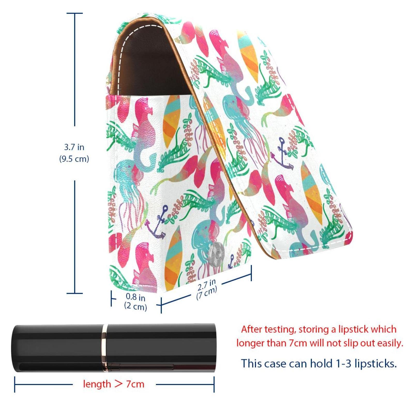 Personalized Lipstick Case - Portable Makeup Bag & Cosmetic Pouch Organizer with Watercolor Seahorse Jellyfish Design | Perfect for Travel, Daily Use & Gift Giving