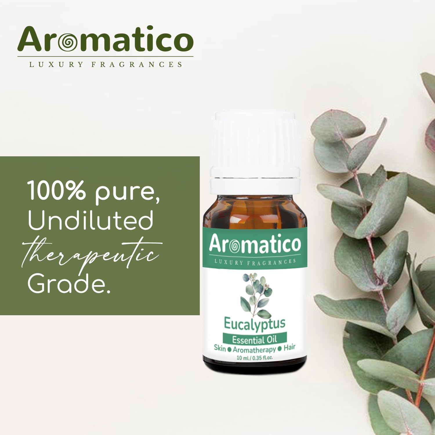**Aromatherapy Eucalyptus Essential Oil - 100% Pure Therapeutic Grade for Steam Inhalation, Massage, Relaxation & Skin Care | Natural Mosquito Repellent & Hair Treatment | Use in Diffuser, Bath or DIY Beauty - 10ml**