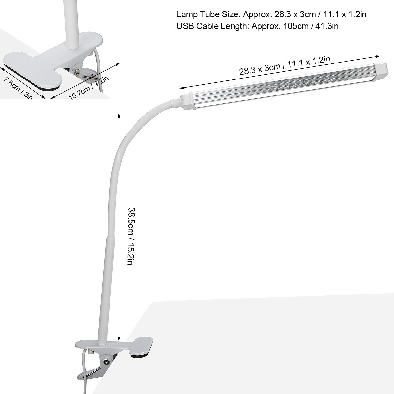 Adjustable LED Desk Lamp with Clamp - USB Powered Eyecare Light with 3 Color Modes, One-Touch Control Gooseneck Task Light for Reading, Working, Nail Art & Tattoo - Perfect for Home Office, Study & Beauty Salon