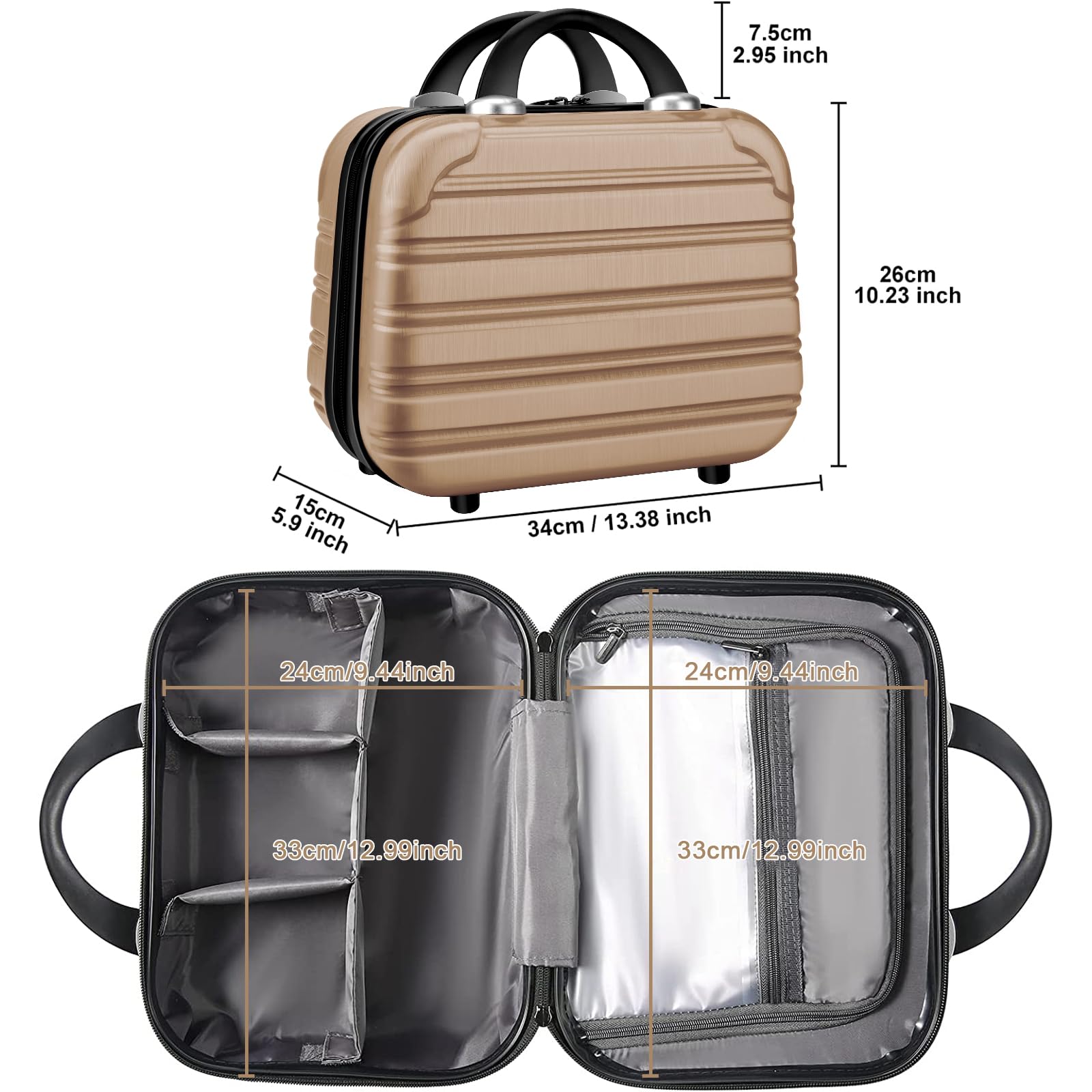 2-Piece Lightweight Spinner Wheel Carry-On Luggage Set - 14/20 Inch Airline Approved Hardshell Suitcase with TSA Lock (Champagne) - Perfect for Business Trips, Vacations & Weekend Getaways