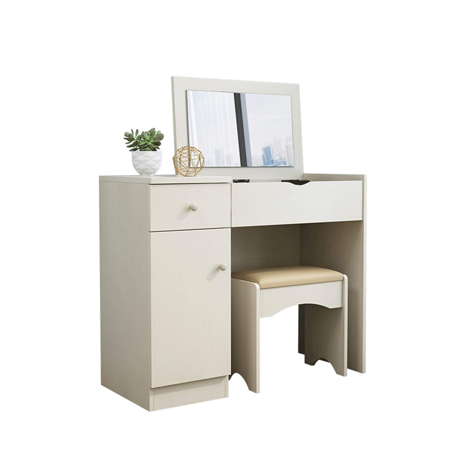 Modern Flip Top Dressing Table with Vanity Mirror & Stool - White Multifunctional Dresser Desk for Bedroom, Home Office, Makeup Vanity & Computer Workspace