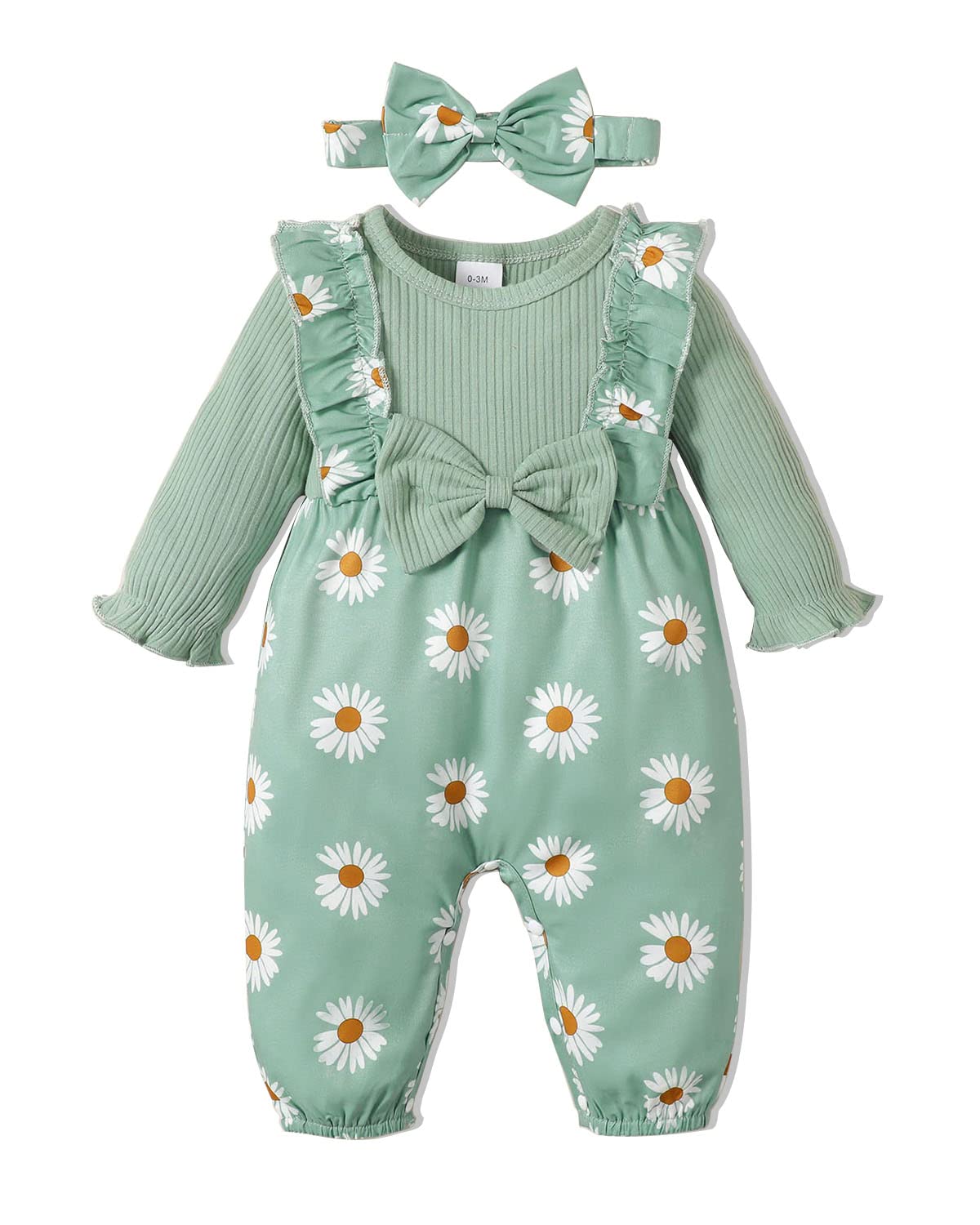 Newborn Baby Girl Clothes - Long Sleeve Floral Suspenders Romper Jumpsuit | Soft Cotton Outfits for 0-3 Months | Perfect for Photoshoots, Parties & Daily Wear