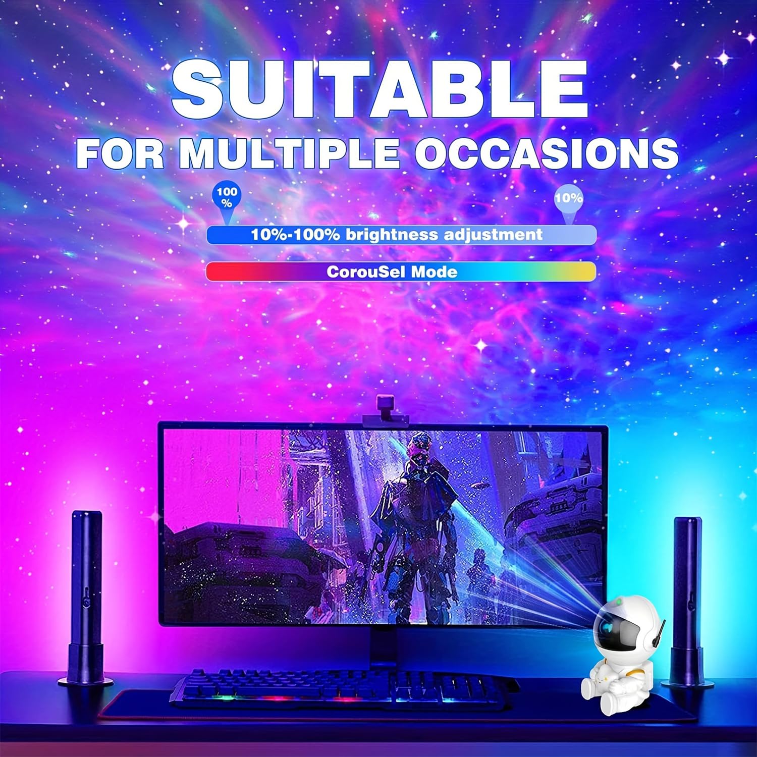 Astronaut Star Projector Galaxy Light - 8 Modes with Remote Control, 270° Adjustable LED Night Light for Kids Bedroom, Girls Room Decor, Home Theater & Ceiling Projection | White Space Themed Night Light for Relaxation, Meditation & Sleep Aid