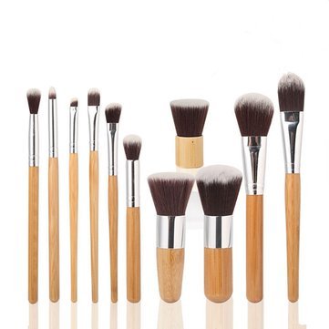 11-Piece Bamboo Handle Makeup Brush Set - Eyeshadow, Blush & Concealer Brushes for Professional Makeup Application & Travel Kit