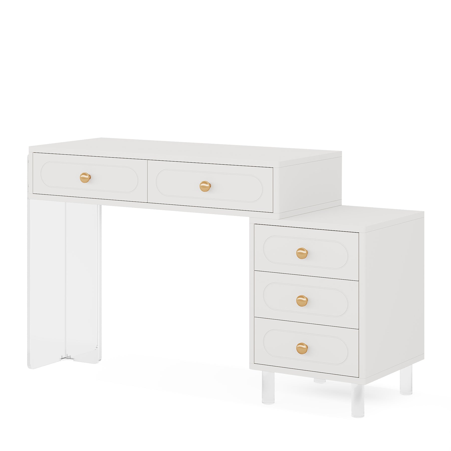 5 Drawer Modern Computer Desk with Transparent Acrylic Base & Sturdy Legs - Home Office Workstation for Small Spaces, Gaming Setup & Study Room Organization