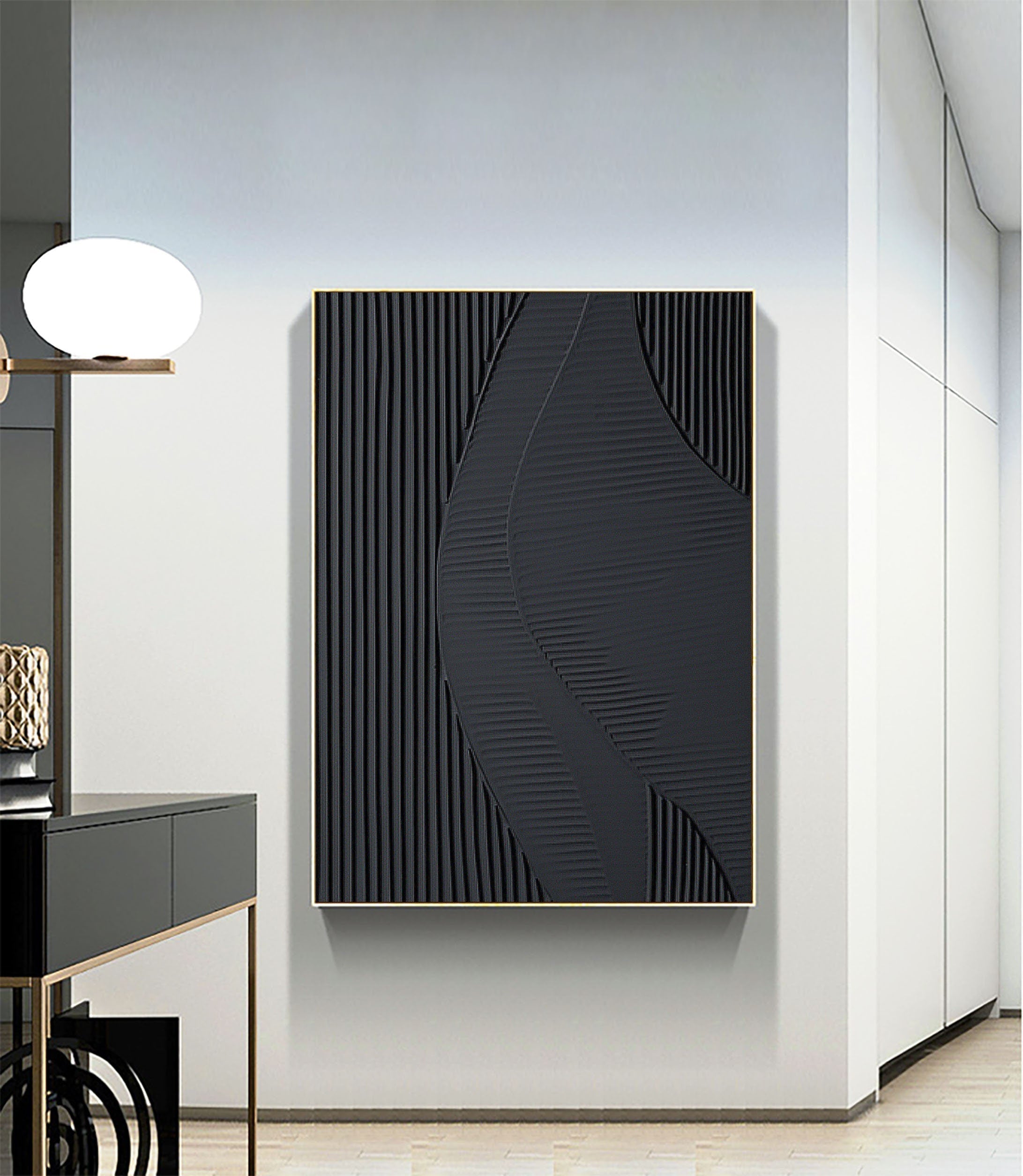 Black Plaster Art Minimalist Textured Painting - Modern Abstract Wall Decor for Living Room, Bedroom & Office | #MZ035
