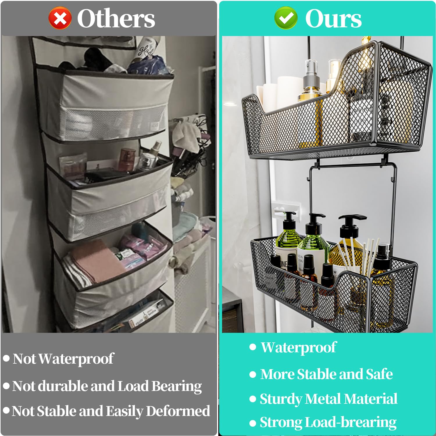 HapiRm Over The Door Organizer - 4-Tier Hanging Storage with Large Metal Baskets & Adjustable Coat Hook for Bathroom, Bedroom, Kitchen, Pantry, Closet | Space-Saving Solution for Towels, Toiletries, Spices & More