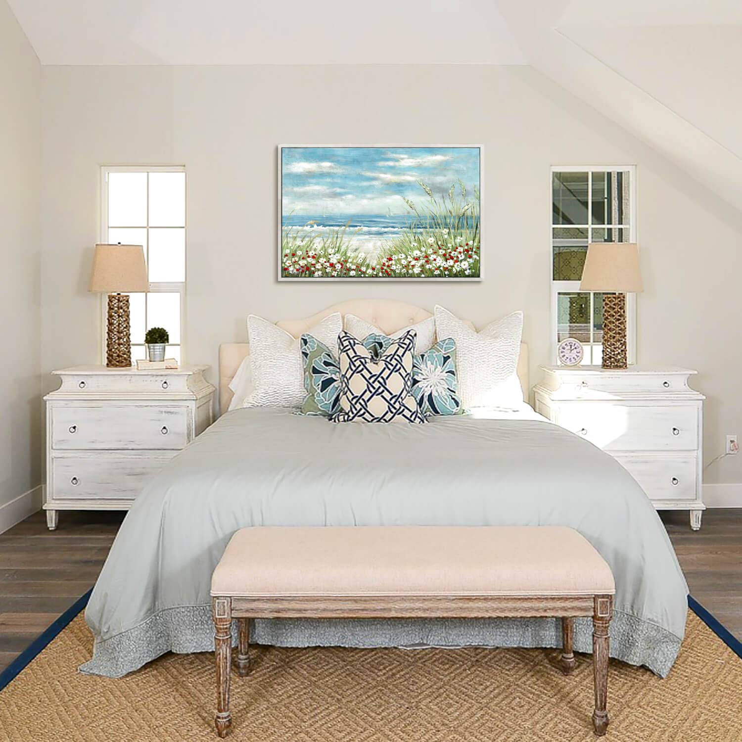 Hand Painted Coastal Wall Art - Heavy Textured Beach Painting, Seascape Framed Artwork for Living Room Decor (45”x30”x1 Panel) | Perfect for Beach House, Coastal Home & Ocean Themed Interior Design