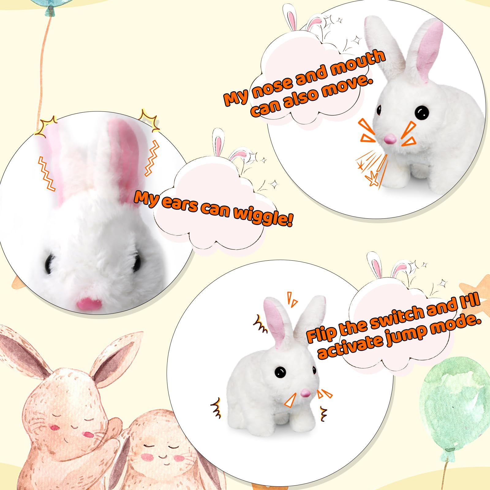 Realistic Jumping Bunny Toy with Moving Ears & Twitching Mouth - Interactive Rabbit Plush for Kids Ages 3-6 | Perfect Easter Gift & Fun Playtime Companion for Toddlers