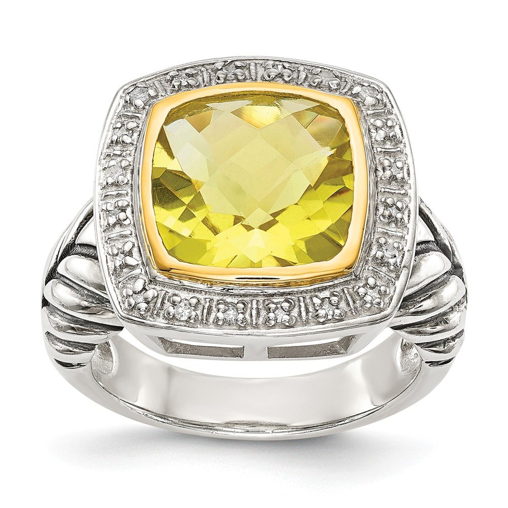 925 Sterling Silver & 14K Yellow Gold Lemon Quartz Diamond Engagement Ring (0.1 CTTW) - Perfect for Proposals, Anniversaries & Special Occasions