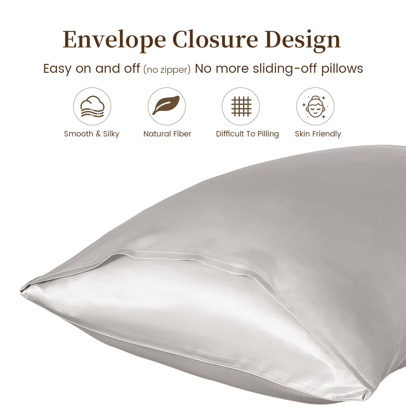 THXSILK 100% Natural Mulberry Silk Pillowcase for Hair and Skin Care - 19 Momme Luxury Silk Pillow Cover with Envelope Closure - Queen Size Grey - Perfect for Beauty Sleep & Skin Protection