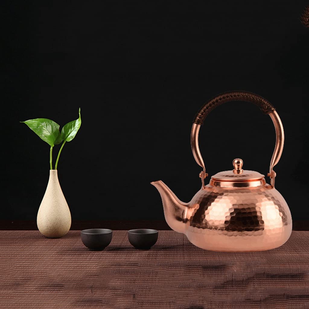 1.3L Copper Tea Kettle for Stove & Induction Cooker - Traditional Handmade Tea Pot & Coffee Server - Perfect for Home, Office & Camping Use