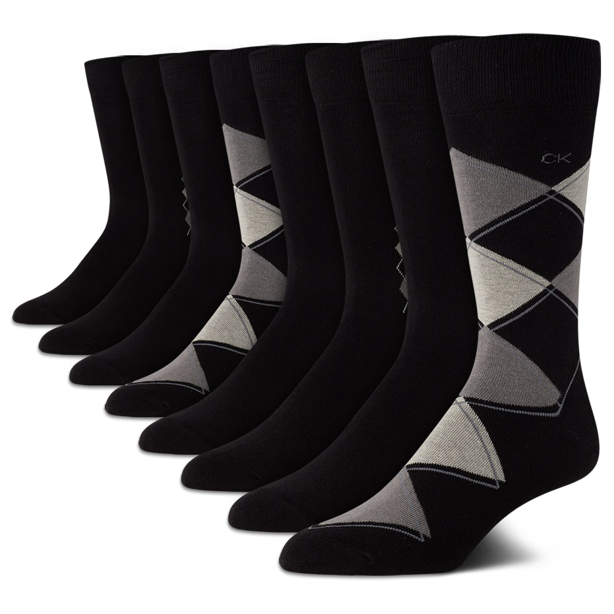 Calvin Klein Men's Crew Socks 8-Pack - Soft Cotton Blend Performance Dress Socks with Stylish Patterns - Breathable Athletic Socks for Men (Size 7-12) - Perfect for Work, Gym & Everyday Wear