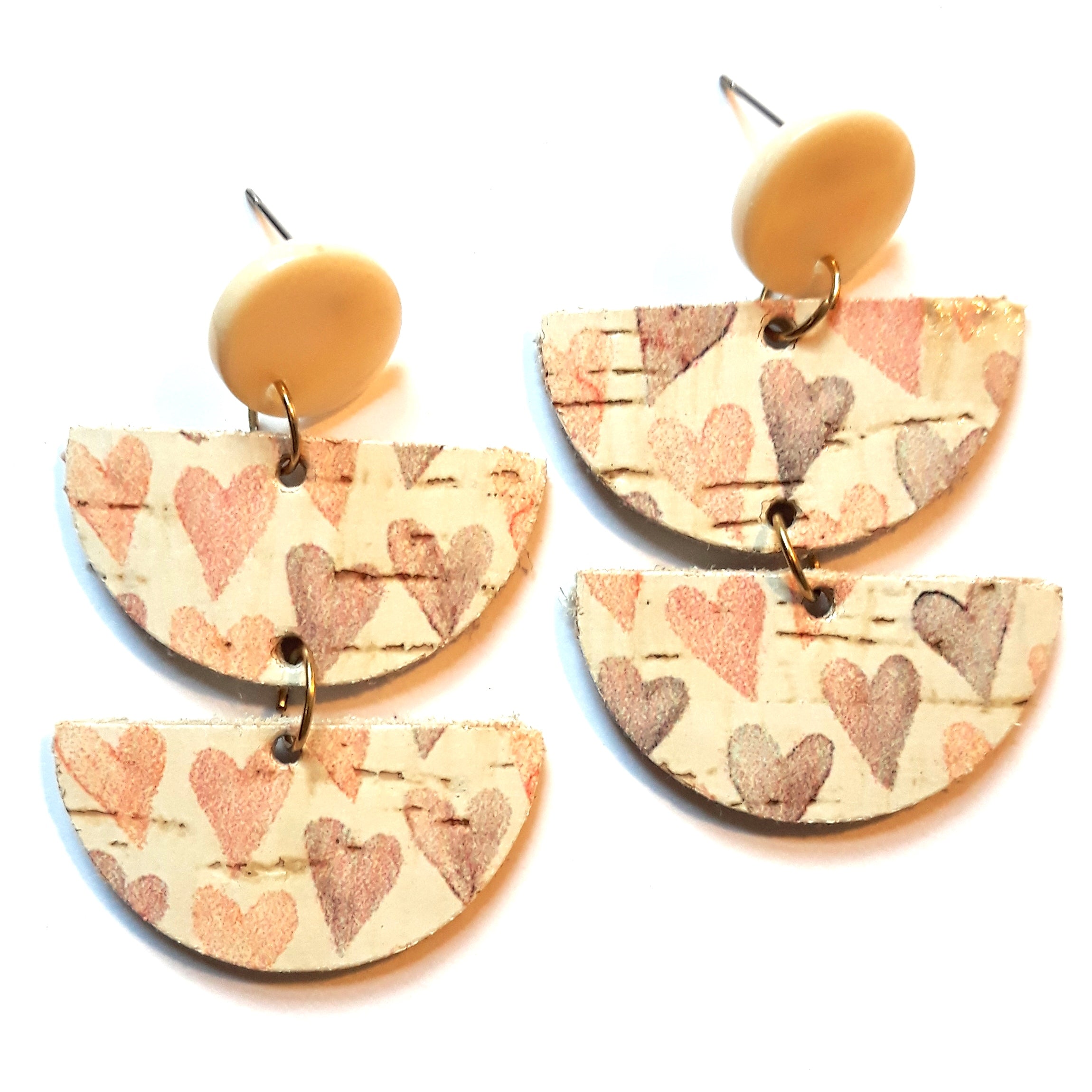 Stylish Cork Earrings with Heart Pattern - Half Moon Dangle Earrings for Women | Perfect for Casual Wear, Parties & Gifts