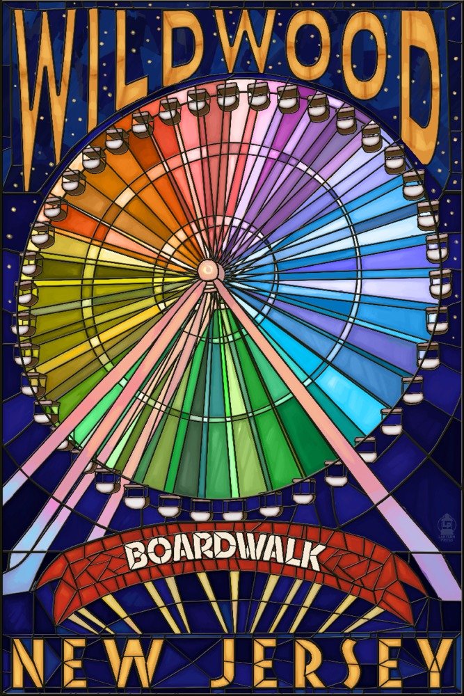 Wildwood New Jersey Boardwalk Ferris Wheel 74565 - Signed 24x36 Art Print Poster, Vintage Coastal Wall Decor for Beach House, Living Room & Office