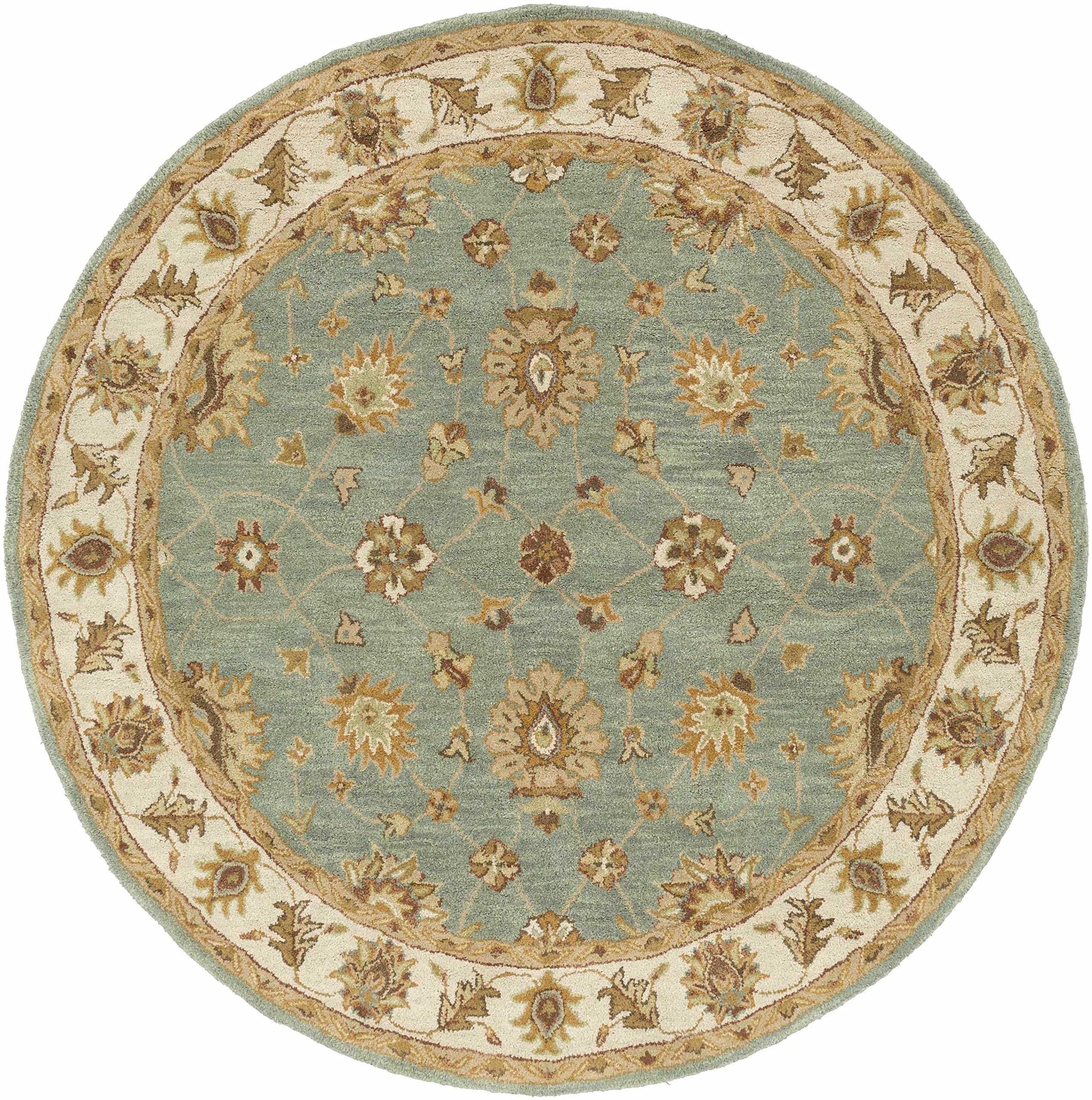 Hauteloom Lagrange Wool Area Rug for Living Room & Bedroom - Traditional Design in Green, Beige, Red - 8' Round - Soft & Durable Floor Decor for Home Comfort