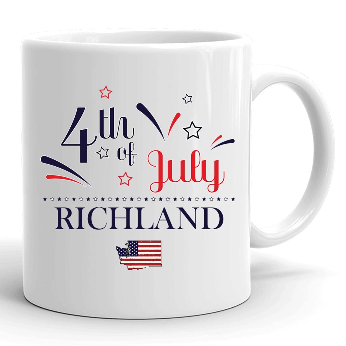 Personalized 11oz White Coffee Mug - Custom USA Flag Design for 4th of July & Independence Day - Richland Washington Gift - Perfect for Home, Office & Patriotic Celebrations