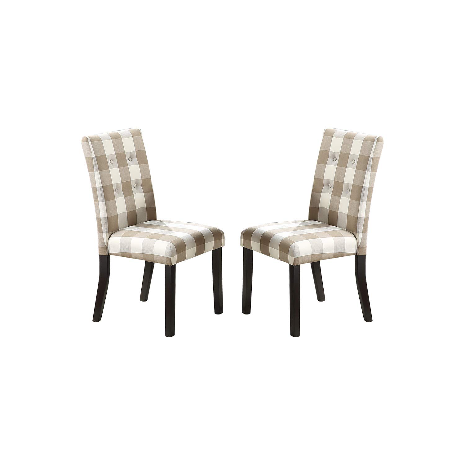 Beige Grid Patterned Fabric Upholstered Side Chairs Set of 2 - Modern Kitchen Dining Chairs, Comfortable Leisure Chairs for Bedroom, Living Room & Office - Perfect for Small Spaces, Breakfast Nooks and Cozy Gatherings