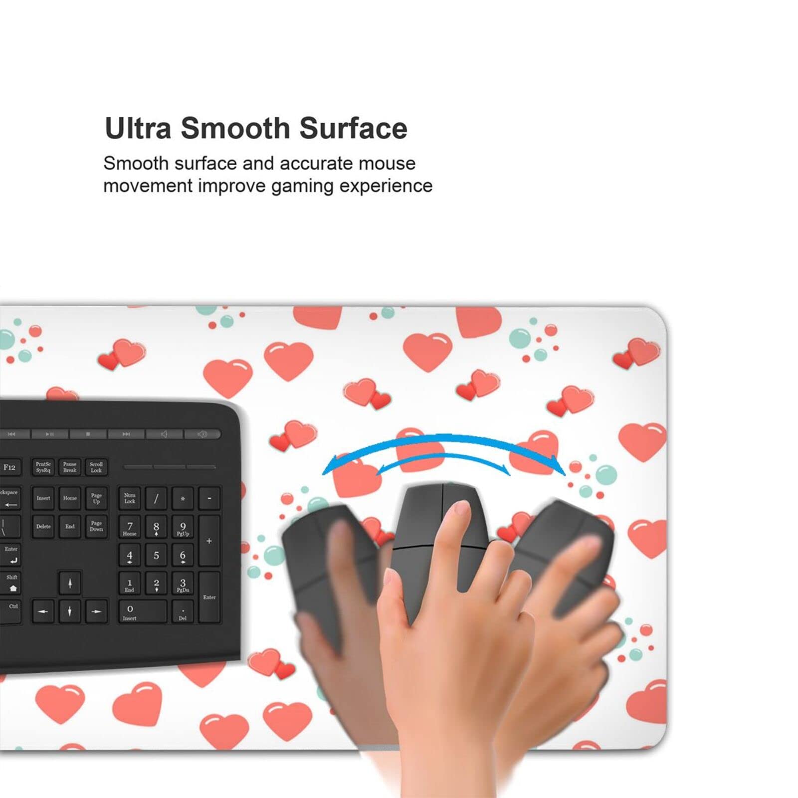 Romantic Heart-Themed Mouse Pad - Non-Slip Rubber Base, Extended Rectangle Desk Mat for Office & Gaming | Perfect for Valentine's Day Gifts, Workstations & PC Gaming Setups