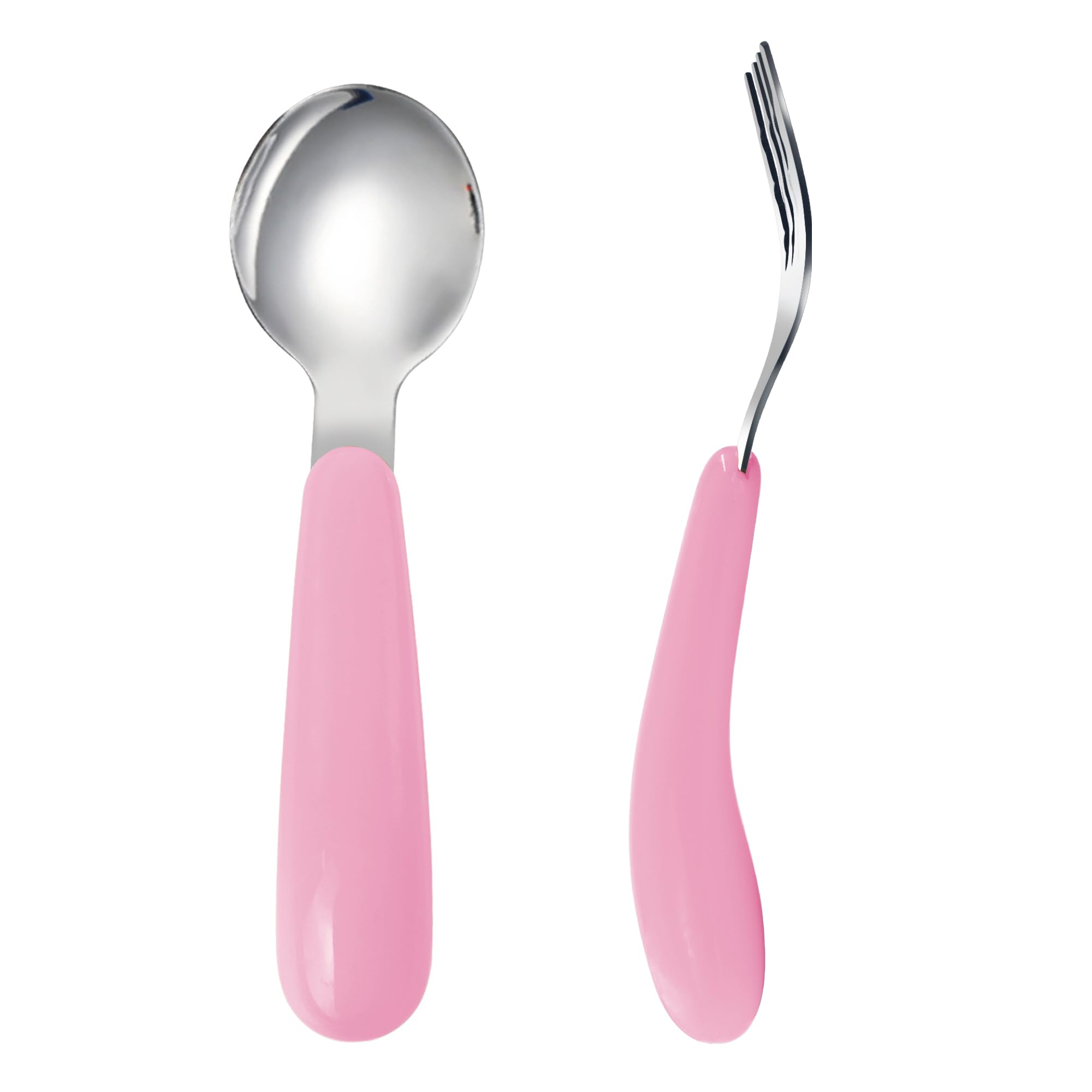 VANRA 2-Piece Toddler Fork and Spoon Set with Travel Case | 18/8 Stainless Steel Kids Utensils | BPA-Free Baby Silverware for Boys & Girls | Perfect for School Lunch Box, Travel, and Home Use (Pink)