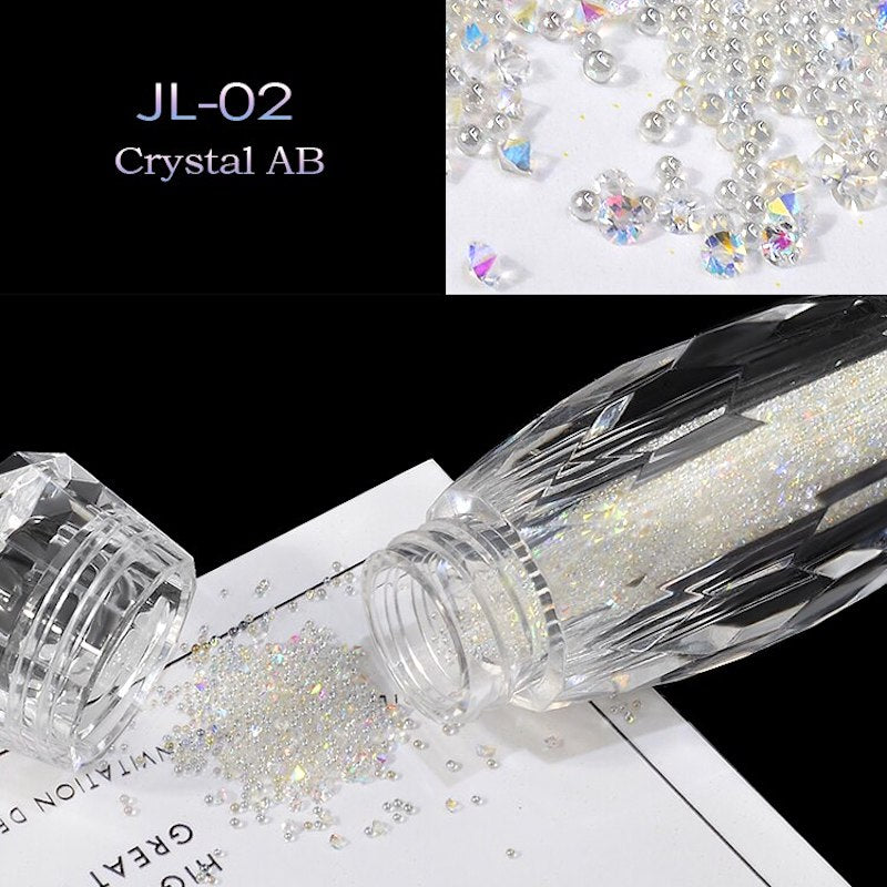 Premium Micro Pixie Caviar Beads & Crystal Rhinestones - 5g Glass Jar for DIY Nail Art, Jewelry Making, and Craft Projects