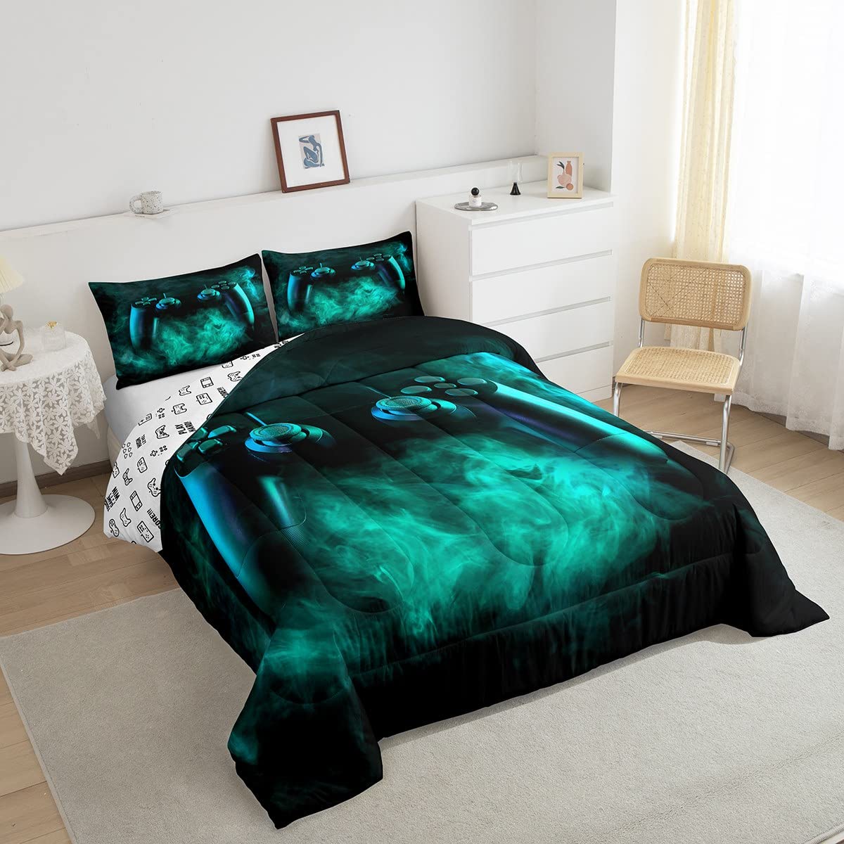 Erosebridal Twin Gaming Bedding Set for Boys - Green Gamer Comforter & Sheet Set - Perfect for Kids & Toddler Bedrooms, Gaming Room Decor & Sleepovers