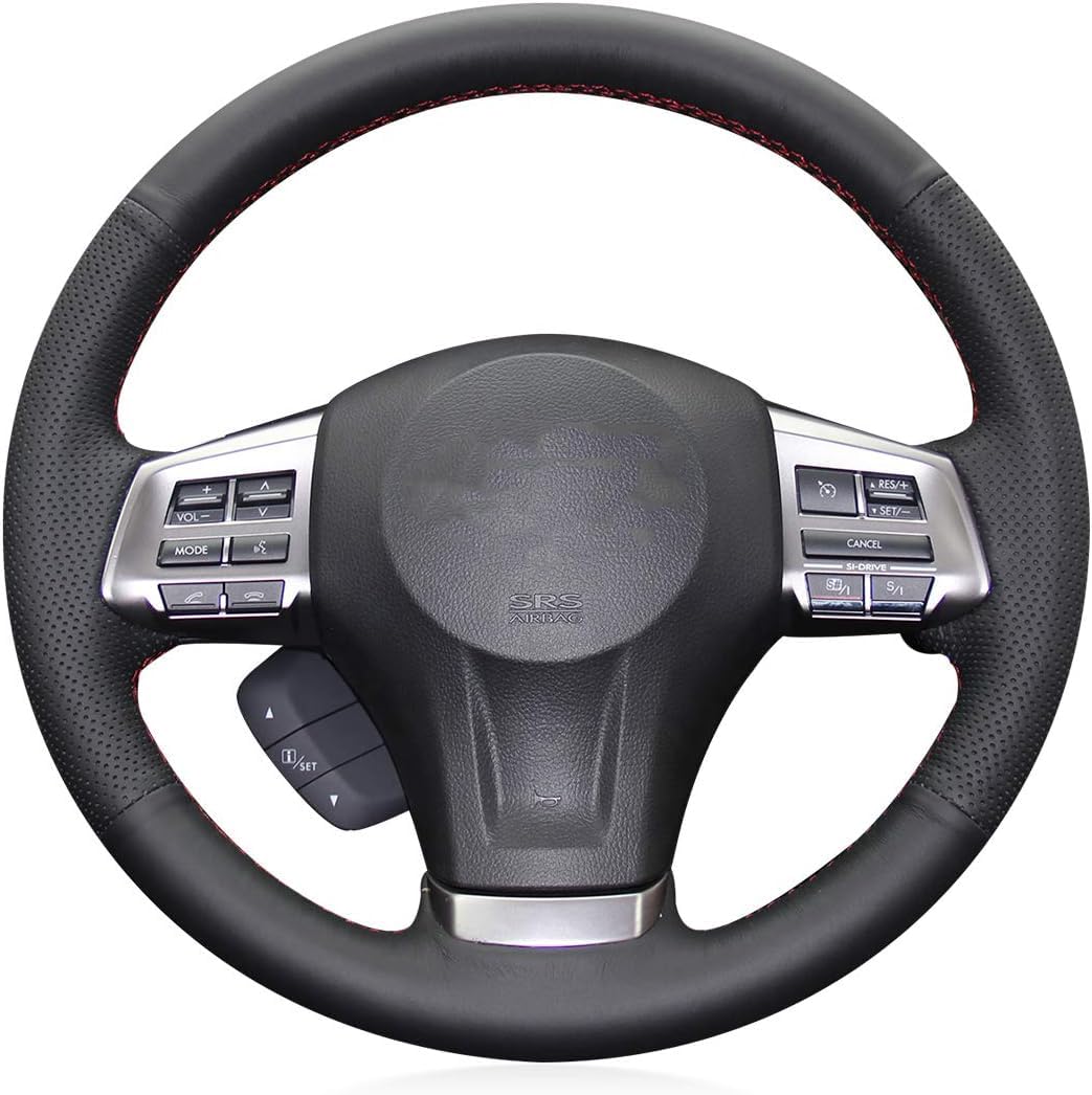Premium Genuine Leather Steering Wheel Cover for Subaru Forester 2014-2016, XV Crosstrek 2013-2015, Legacy 2012-2014, Impreza 2012-2015, Outback 2012-2014 - Custom Fit, Anti-Slip Grip, Comfortable Driving Experience for Long Trips & Daily Commutes