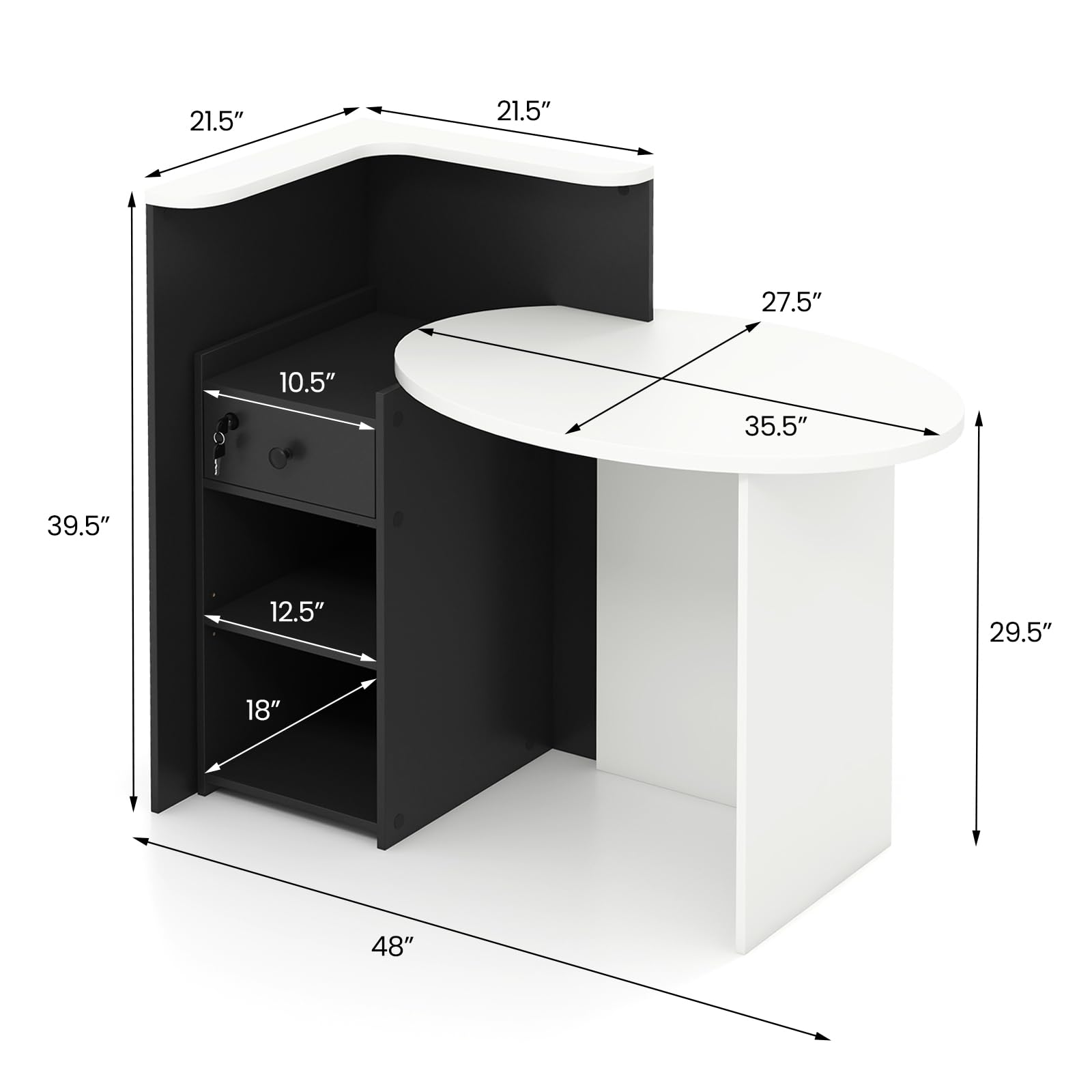 Tangkula Oval Reception Desk with Lockable Drawer & Adjustable Shelf - Front Counter Workstation for Retail, Salon, Office & Home Use - Perfect for Checkout, Computer Work & Customer Service Areas