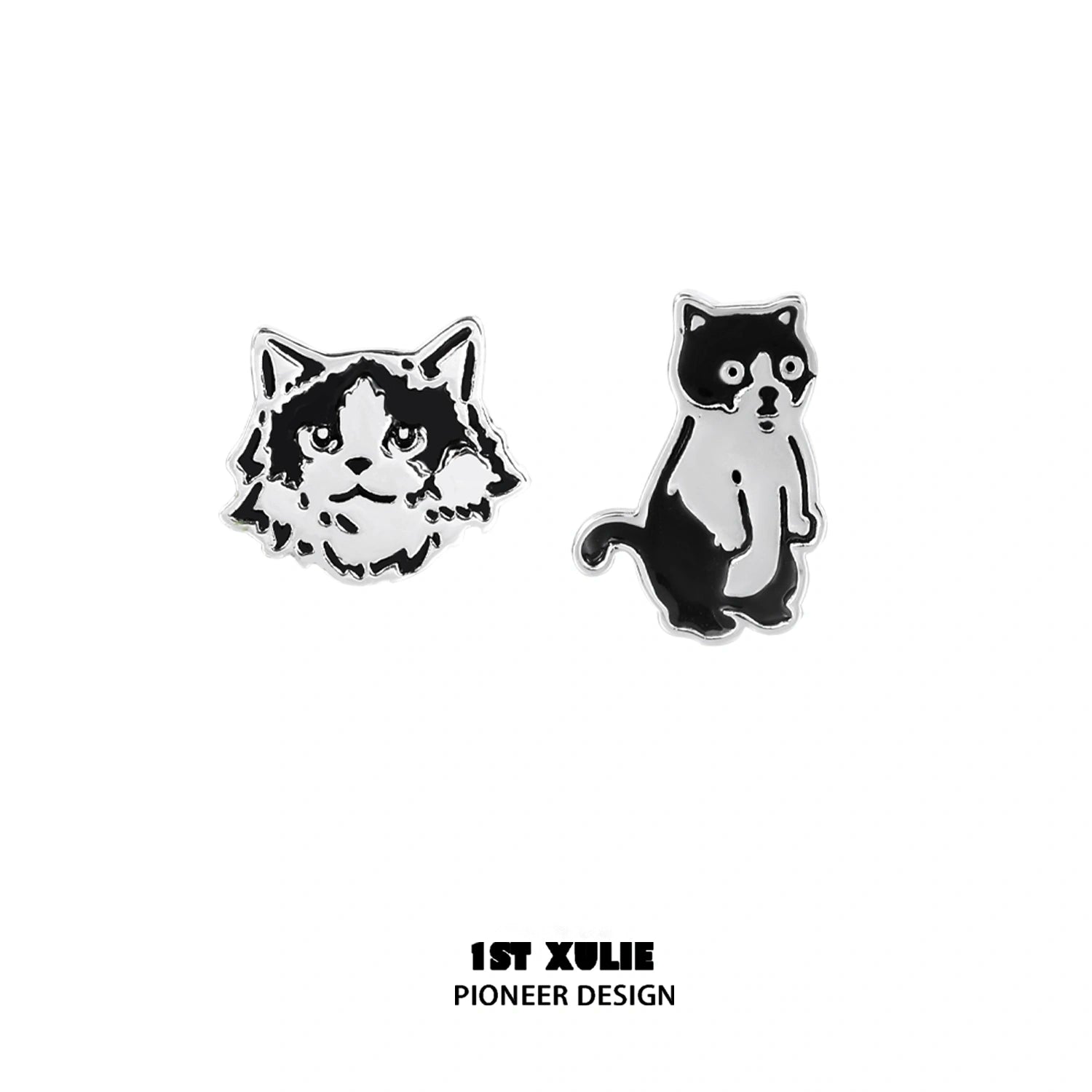 Graffiti Kitten S925 Sterling Silver Stud Earrings for Women - Cute Cartoon Cat Earrings for Everyday Wear, Gift for Cat Lovers & Trendy Jewelry for Casual Outfits