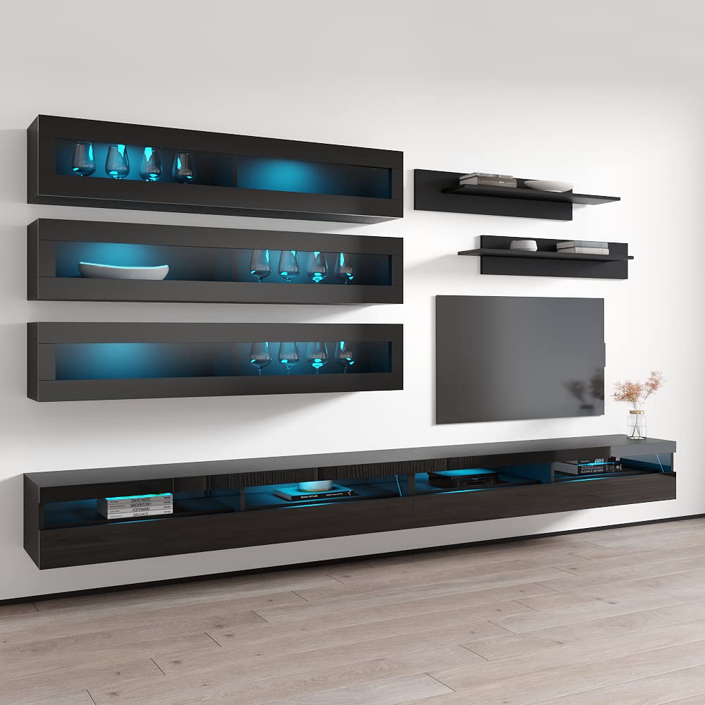 Modern Floating TV Stand with Storage & LED Lights - Wall-Mounted Entertainment Center for Bedroom & Living Room - J2 35