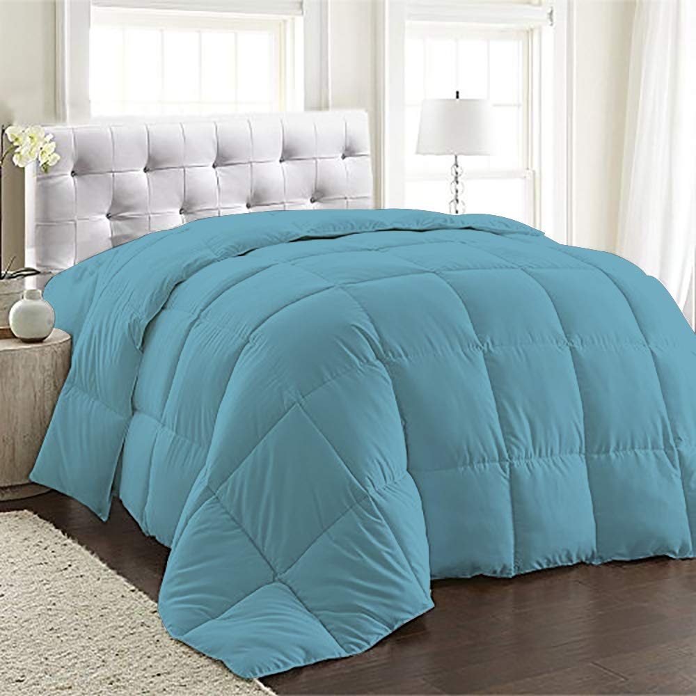 400 GSM Ultra Soft Down Alternative Comforter - Premium Microfiber Filling with 600 Thread Count 100% Egyptian Cotton Cover (Medium Blue, Twin Size) - Perfect for All-Season Bedding, Guest Rooms & Cozy Nights