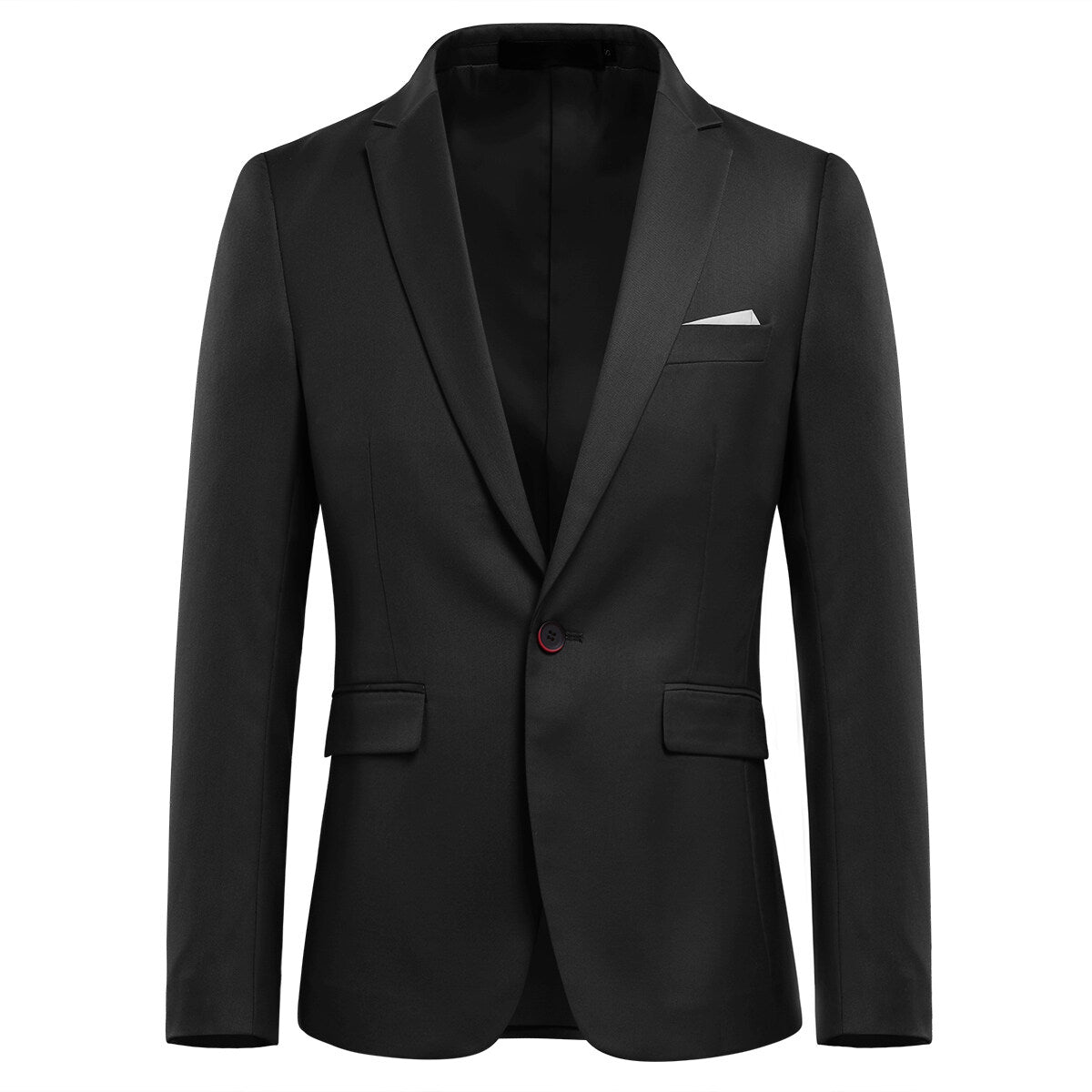 3 Piece Slim Fit Solid Color Jacket & Formal Suit Set for Men - Perfect for Weddings, Business Meetings & Special Occasions - Classic Black