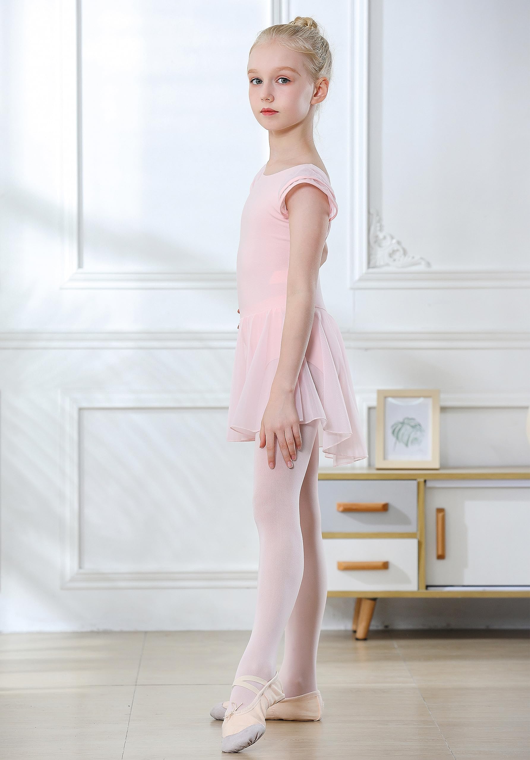 DIPUG Girls Ballet Leotard with Skirt - Toddler Dance Leotard with Flutter Sleeves & Criss-Cross Back - Perfect for Ballet Class, Recital & Dance Performance