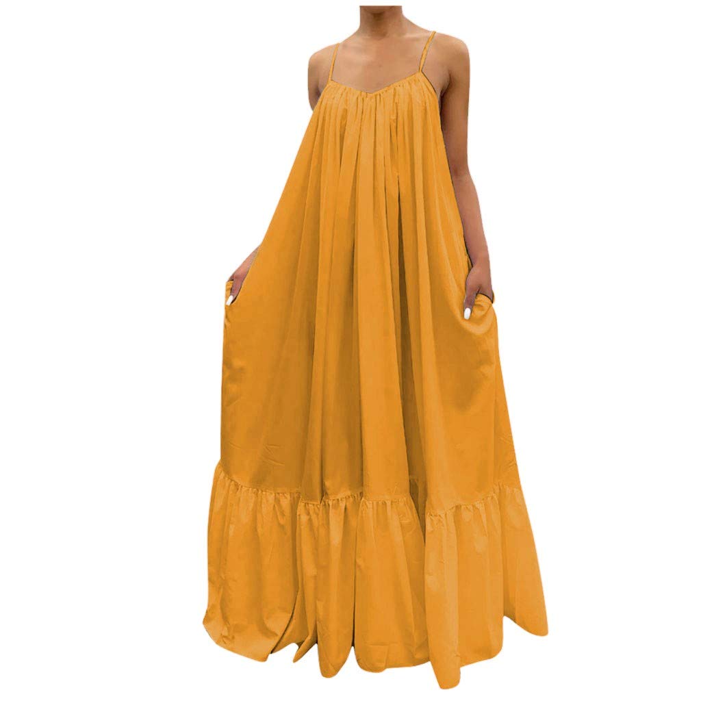 Stylish Women's Solid Pocket Casual Dress - Backless Loose Swing Maxi Dress with Adjustable Straps for Plus Size | Perfect for Summer Outings, Beach Vacations & Casual Wear