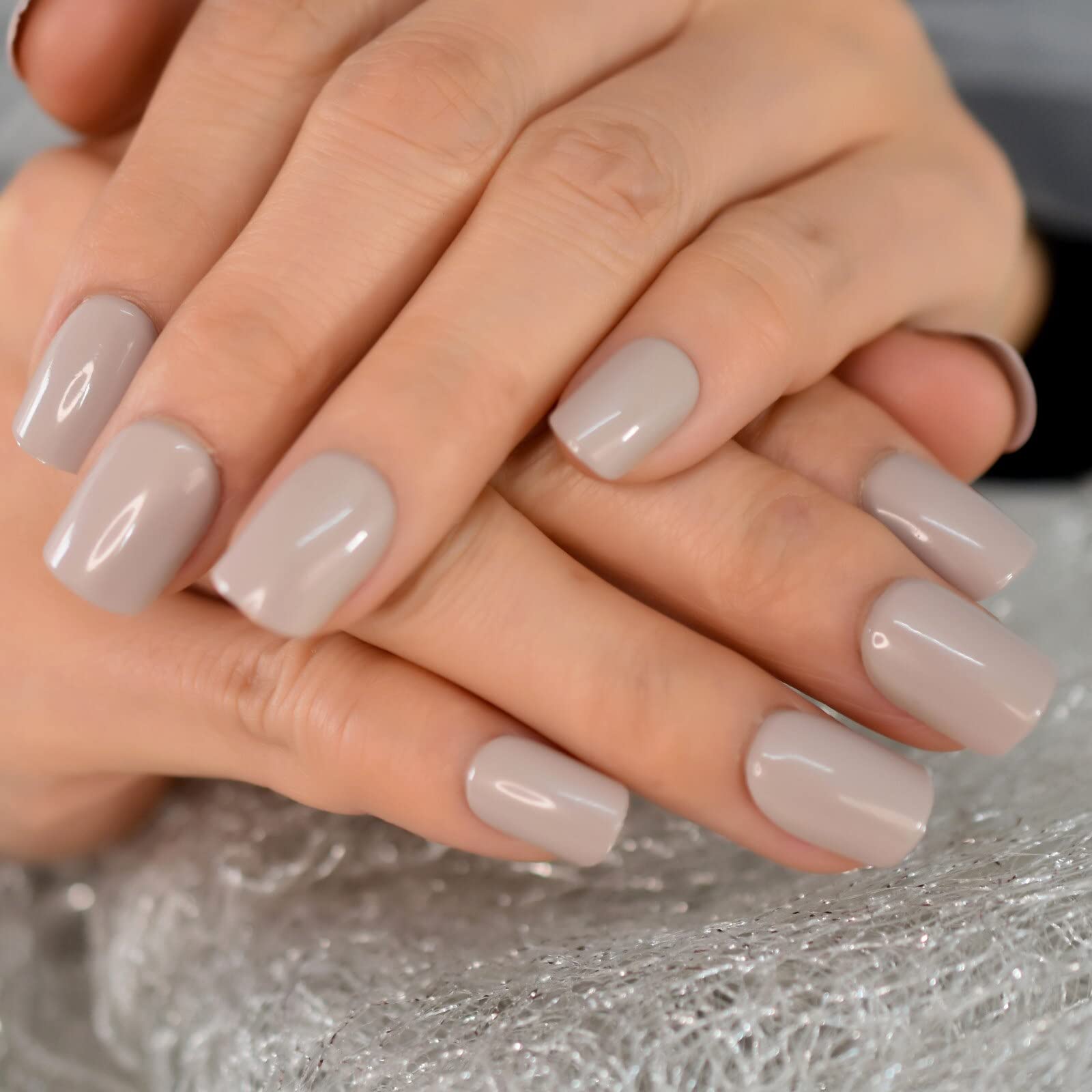 Natural Nude Glossy Press on Fake Nails - Medium Round Full Cover Short False Nails for Women & Girls - Perfect for Daily Wear, Salon Visits, and Special Occasions