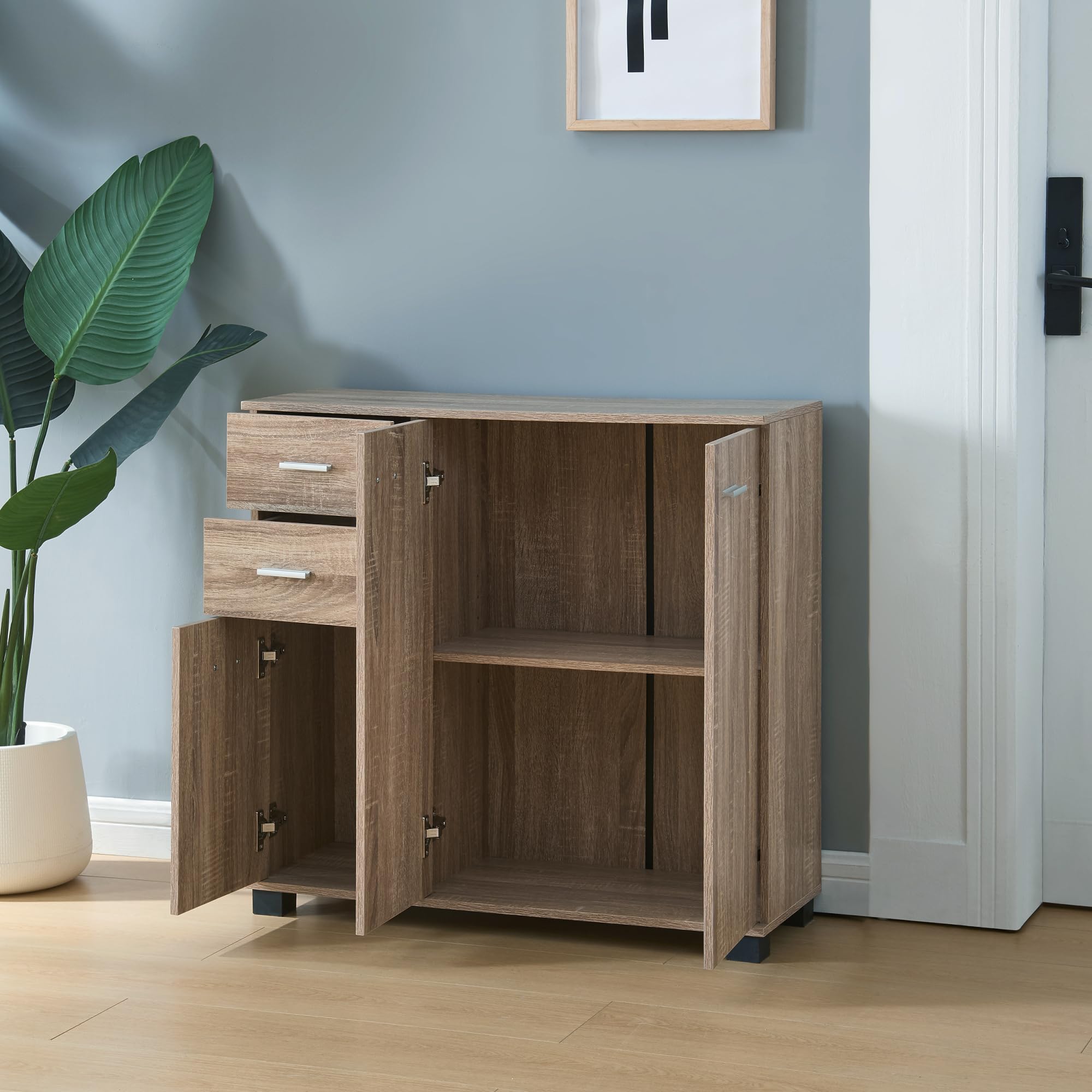 Narrow Wardrobe with 2 Drawers & Doors - 76x80x28cm Sonoma Oak Cabinet for Shoes & Storage