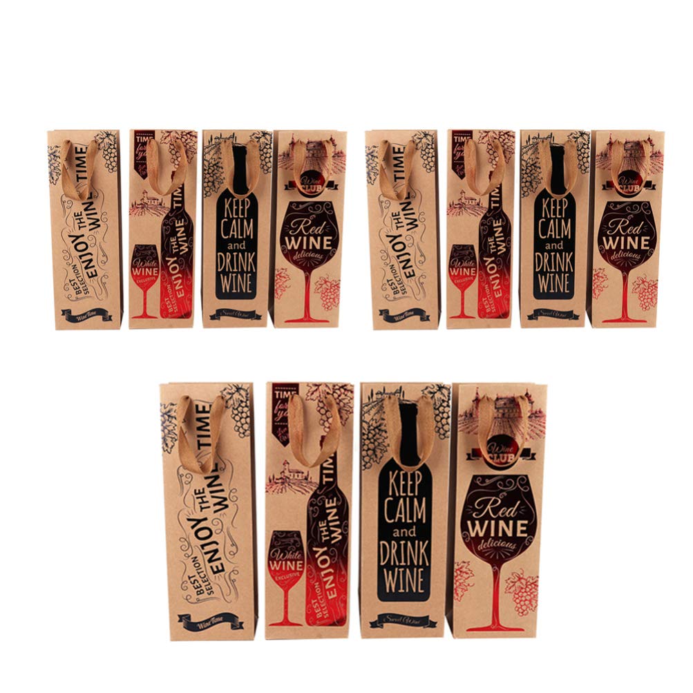 Vosarea 12-Pack Reusable Kraft Paper Wine Bottle Gift Bags with Handles - Eco-Friendly Party Favors for Weddings, Hostess Gifts & Holiday Celebrations