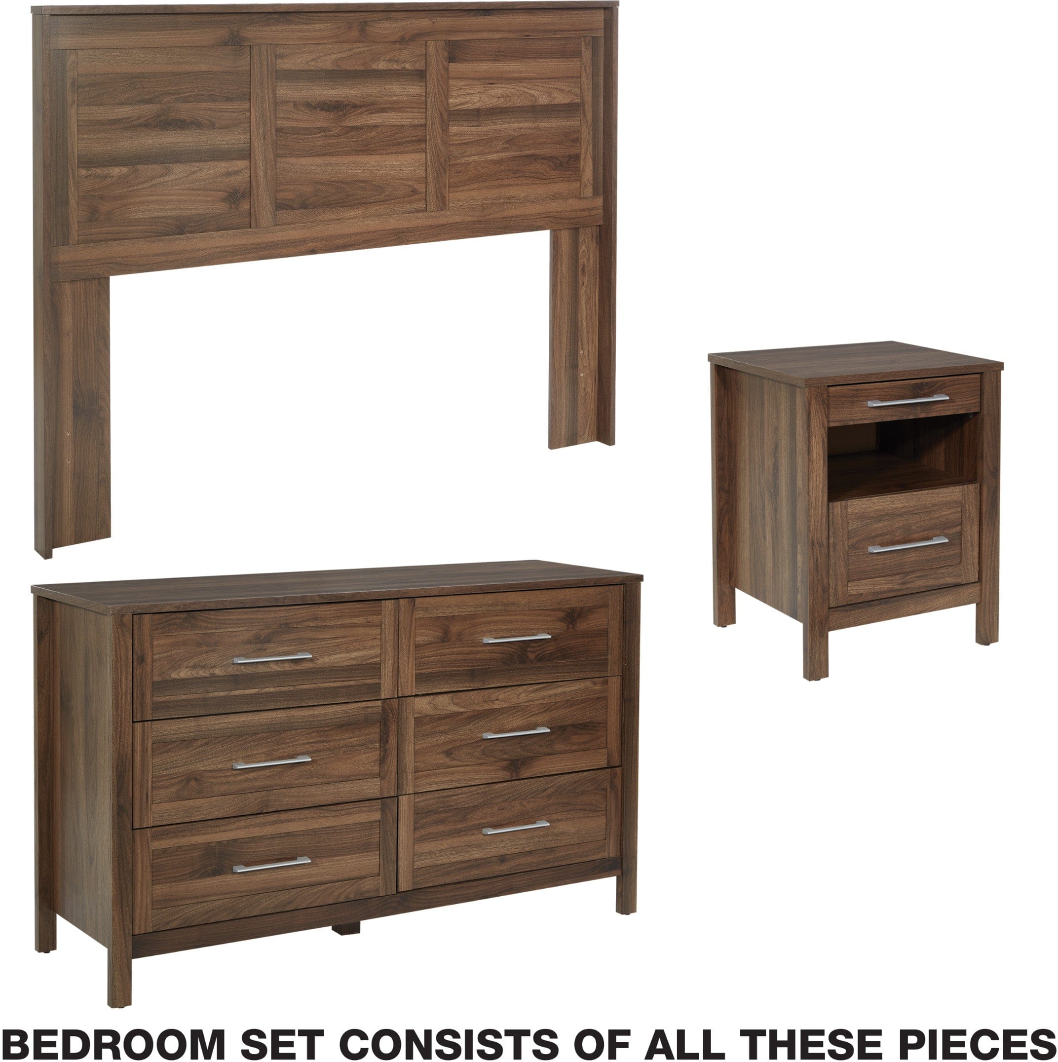 Office Star Stonebrook 3-Piece Bedroom Set - Queen Size Bed Frame, Nightstand & Dresser [SK103P] | Modern Bedroom Furniture for Home Decor & Small Space Living