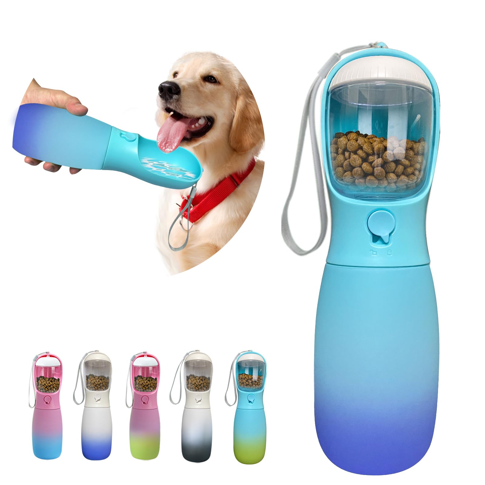 2-in-1 Portable Dog Water Bottle & Food Container - 19Oz Travel Bowl for Hiking, Walking & Outdoor Adventures - BPA Free Pet Accessories for Puppies & Dogs (Blue) - Perfect for Camping, Park Visits & Daily Walks