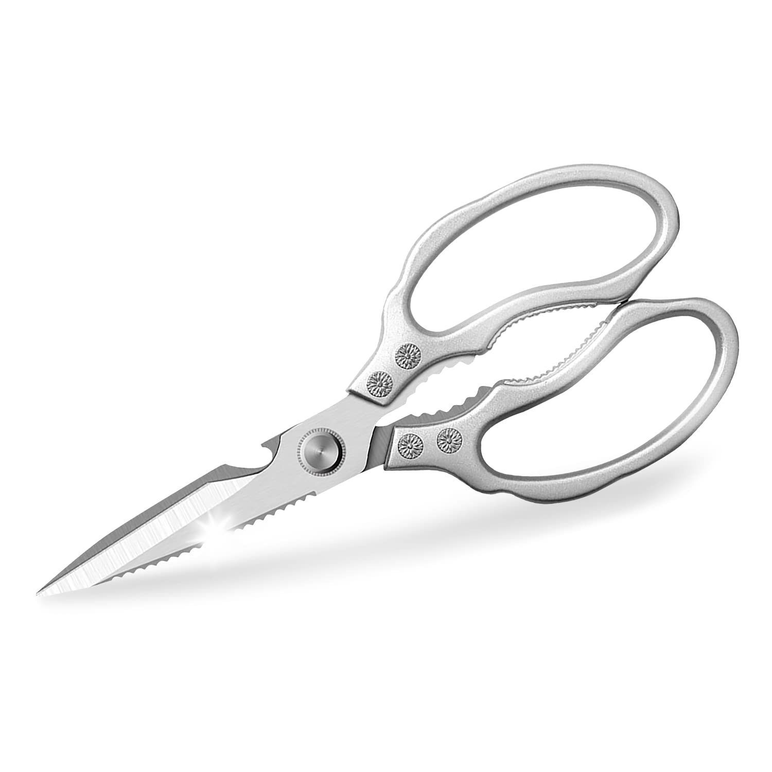 Heavy Duty Kitchen Scissors - Ultra Sharp Stainless Steel Cooking Shears for Meat, Chicken, Fish, Poultry, Herbs & Bread - Dishwasher Safe Kitchen Gadgets (Silver) | Perfect for Food Prep, Butchering & Everyday Cooking Tasks