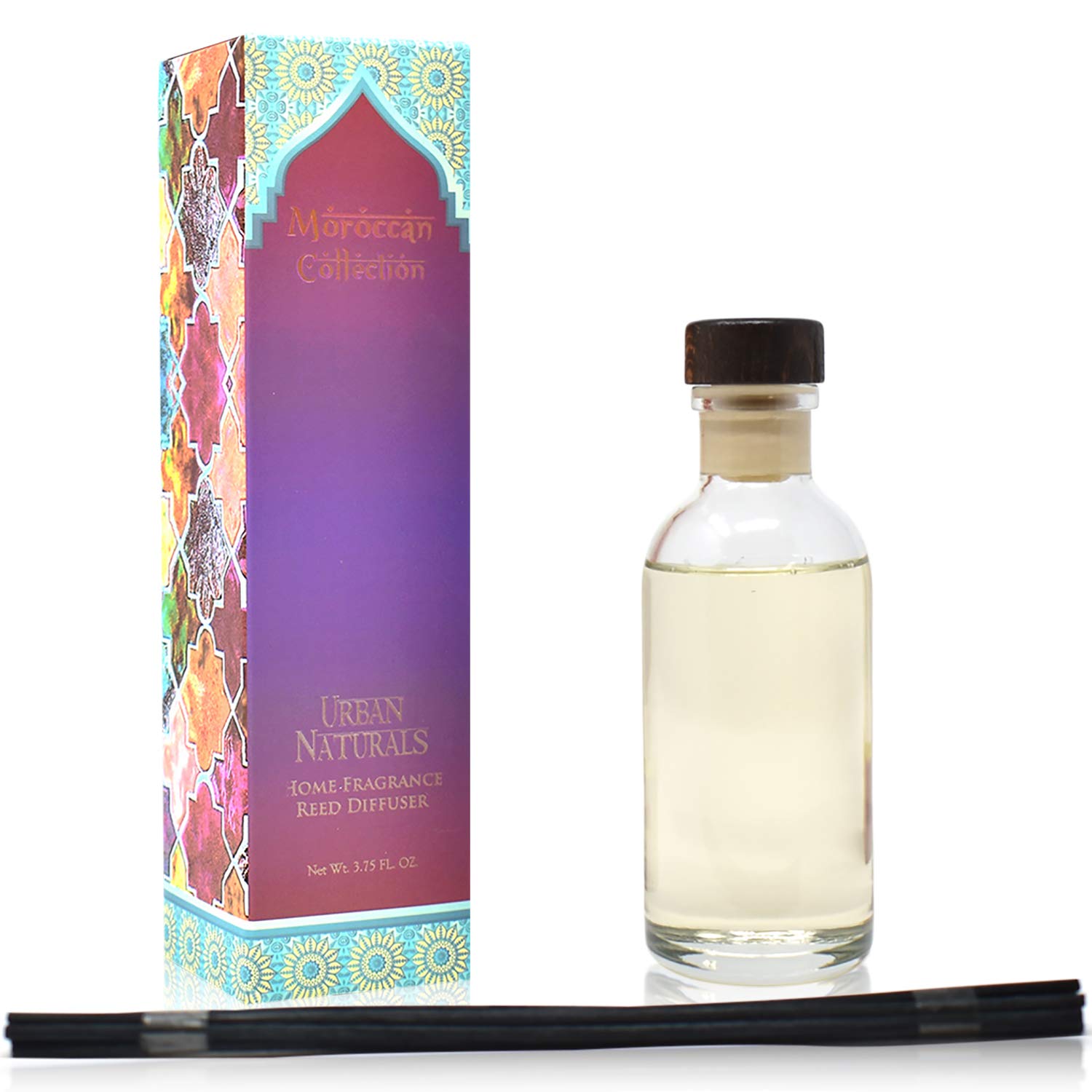Urban Naturals Moroccan Amber Essential Oil Reed Diffuser Gift Set - Golden Silk Amber, Sun-Kissed Citron, Raw Coconut & Acai Scented Home Fragrance | Perfect for Living Room, Bedroom & Bathroom Aromatherapy